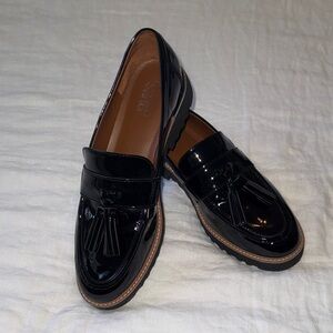 Franco Sarto Carolynn Patent Leather Tassel Loafers in Black